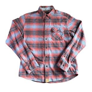 DKOTA Grizzly Mens Flannel Shirt Plaid Button Up L Coral Blue Gray